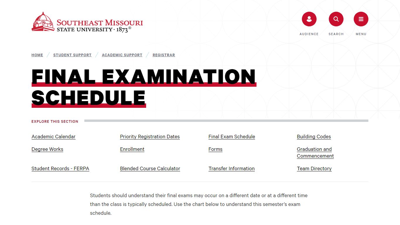 Final Examination Schedule | SEMO